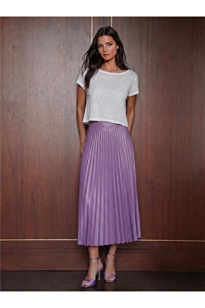 WeShaya Lilac Leather Look Pleated 100% Polyester Fabric Comfortable Fit Long...