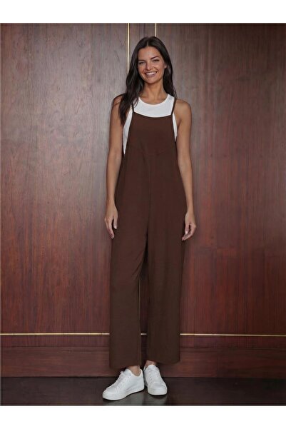 WeShaya Brown Flexible Textured Straight-Leg Pocketed Comfortable Cut Gardene...