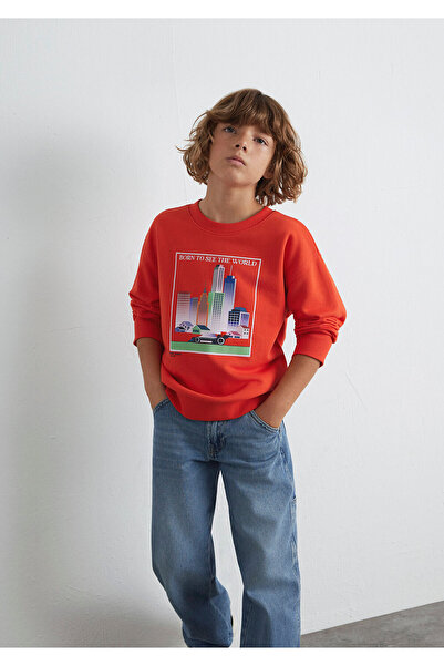 Mavi Orangefarbenes Sweatshirt mit Auto-Aufdruck 6S10125-88523