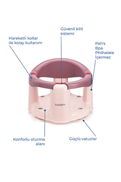 Babyjem Önden Açılır Banyo ve Mama Oturağı ve Hediye Minderli - 2 'Li Set Mürdüm