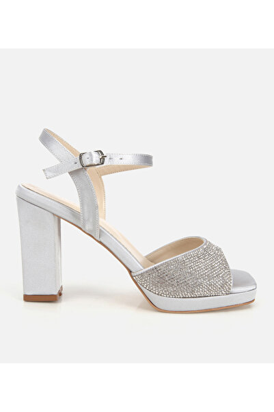 Hotiç Women's Lamé Stone Detailed Ankle Heels Sandals