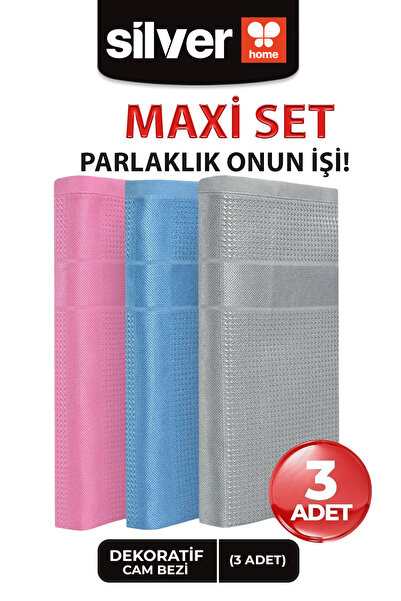 SİLVER HOME Silver Home 3'lü Mikrofiber Dekoratif Cam Bezi Gri - Pembe - Mavi...