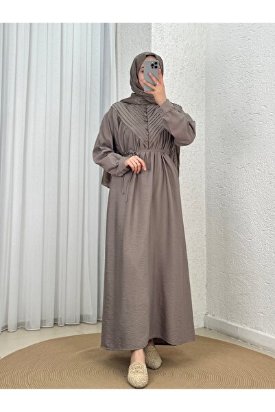MİHRA STORE فستان أيسيل مودال مضلع-NA2407 مينك