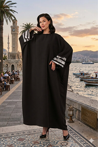 Fzd filizzade kolları pulpayet şerit detaylı ferace abaya 40-56 BEDEN ARASI..