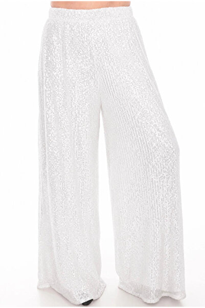Lady Majestic Sequined Wide Leg Trousers Black Sparkling Evening Dress Palazz...