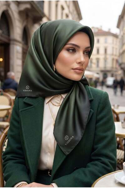 Vissona %100 Twill İpek Degrade Desenli Haki Renkli 90x90 Eşarp Dikim Şekli :...