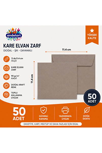 andelart Kare Kraft Mektup Zarfı (Elvan) 114x162 mm 70 Gr Silikonlu 50 li