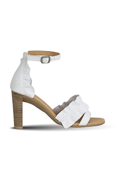 Bueno Shoes حذاء نسائي أبيض جلد بكعب عالٍ صندل 01wn4114