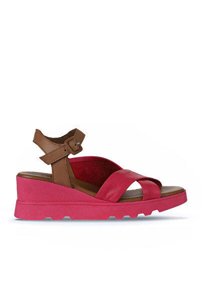 Bueno Shoes Sandale cu toc cu pană pentru femei, din piele maro fucsia 01wy8601