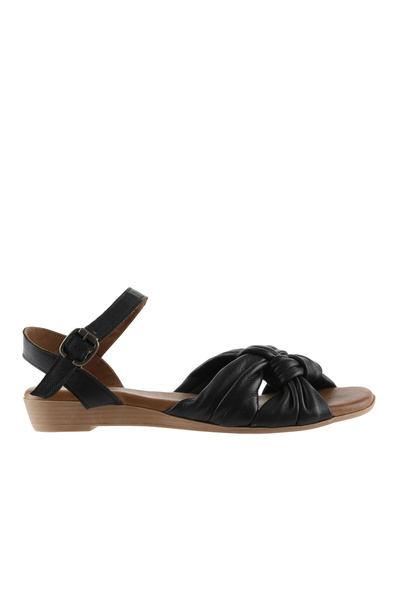 Bueno Shoes صندل نسائي من الجلد باللون الأسود والبيج 01wu8802