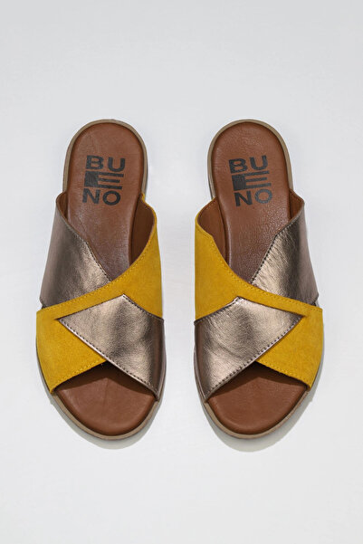 Bueno Shoes Papuci plati pentru femei din piele intoarsa galbena gri 01wu3000