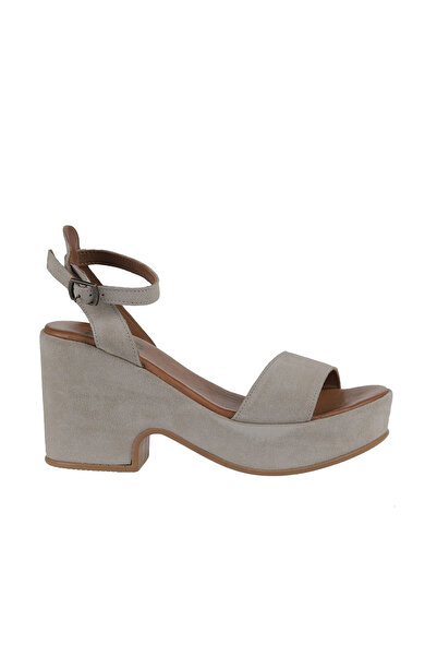 Bueno Shoes Sandale cu toc pentru femei din piele intoarsa bej - Model 01wu8004
