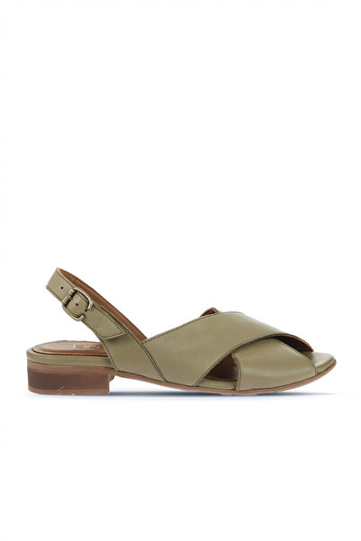 Bueno Shoes صندل نسائي بكعب من الجلد الكاكي 01wa6402