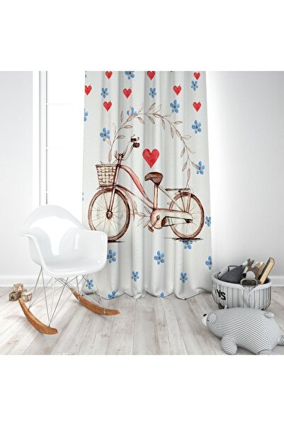 EVSEHOMES Bicycle Girl's Room Single Wing Background Curtain with Blue Flowers