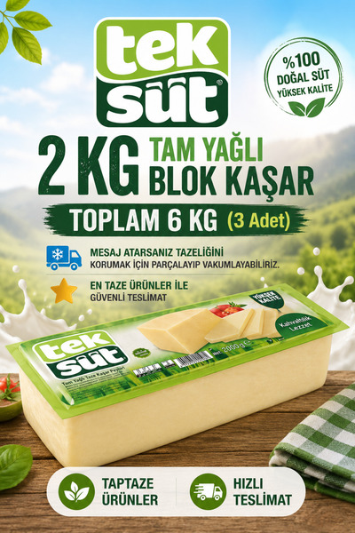 Teksüt Tam Yağlı Blok Kaşar 2kg x3 adet