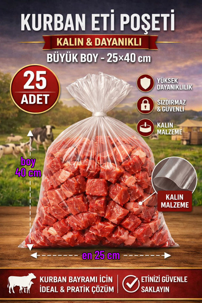 COLORPAK Kurban Eti Poşeti Büyük Boy 25×40 cm – Kalın Dayanıklı Sızdırmaz 25 ...