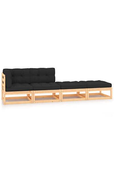 Concept Garden furniture set with cushions, 4 pieces, solid pine wood