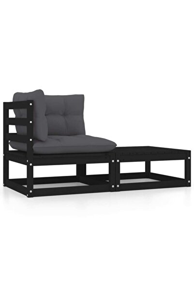 Concept Set mobilier grădină cu perne, 2 piese, negru, lemn masiv pin