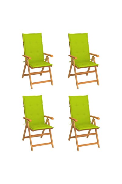 Concept Scaune grădină cu perne verde aprins, 4 buc., lemn masiv de tec