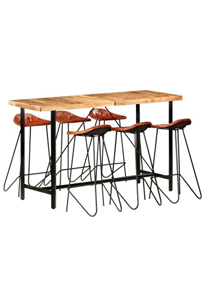 Concept Set mobilier de bar 7 piese lemn masiv acacia & piele naturală