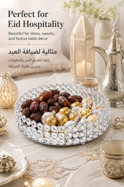 Generic صينية كريستال للعطور، صينية مستحضرات التجميل، صينية زينة، منظم مجوهرات، صينية مزخرفة بمرآة