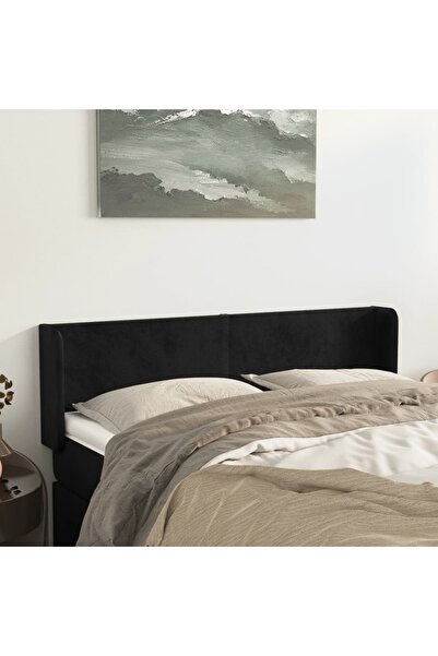 Concept Tăblie de pat cu aripioare negru 147x16x78/88 cm catifea