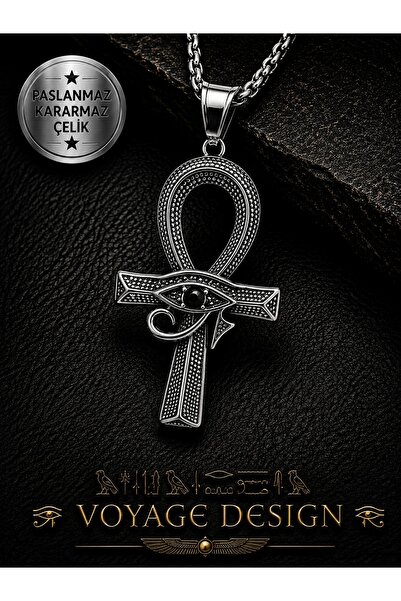 voyageaccessory Antrasit Renk Paslanmaz Çelik Siyah Zirkon Taş Horus Gözü Det...