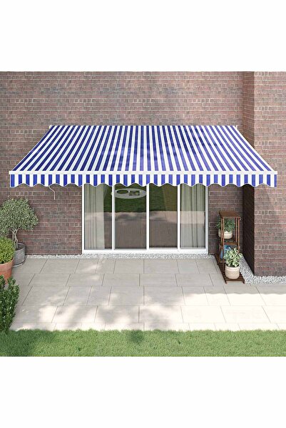 Concept Copertină retractabilă albastru/alb, 4,5x3 m, textil/aluminiu
