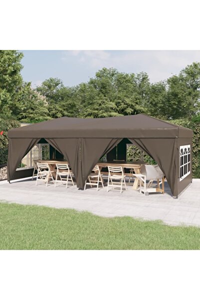 Concept Cort pliabil pentru petrecere pereți laterali, gri taupe, 3x6 m