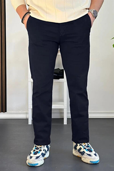 Edwox Pantaloni chino din bumbac pentru bărbați, croială standard, albastru m...