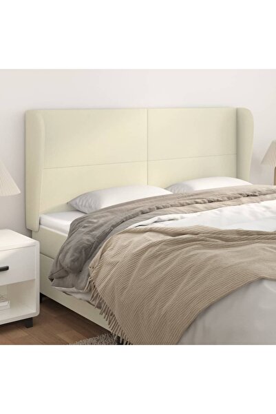 Concept Tăblie de pat cu aripioare, crem, 163x23x118/128 cm, piele