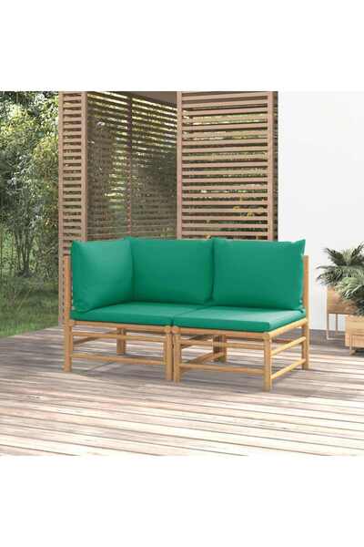 Concept Set mobilier de grădină cu perne verzi, 2 piese, bambus