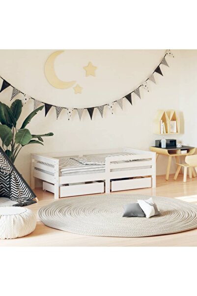 Concept Cadru de pat copii cu sertare, alb, 70x140 cm, lemn masiv pin
