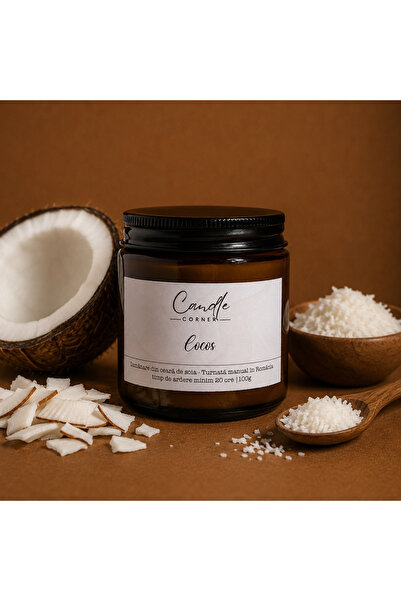 Candle Corner Nucă de cocos – Lumânare parfumată cu soia, lucrată manual, înt...