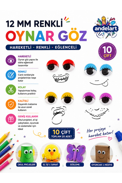 andelart Oynar Göz Renkli 12 mm 1 Paket