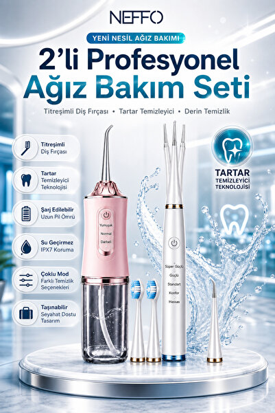 NEFFO Şarjlı Ağız Duşu ve Sonic Elektrikli Diş Fırçası Seti + Tartar Temizley...