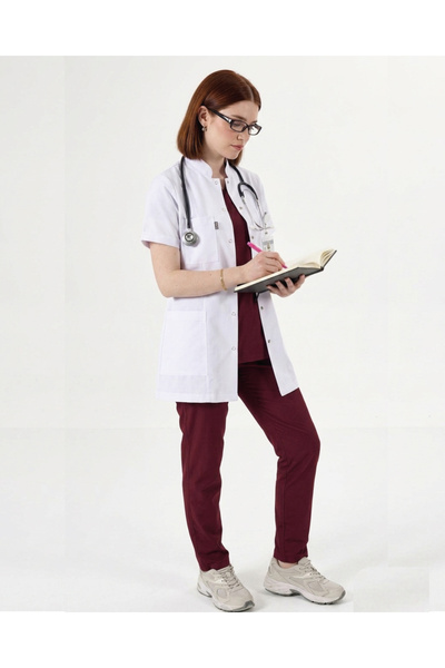 Class Üniforma Kısa Kol Sport Beyaz Hemşire Eczacı Doktor Öğretmen Önlüğü - Hakim Yaka