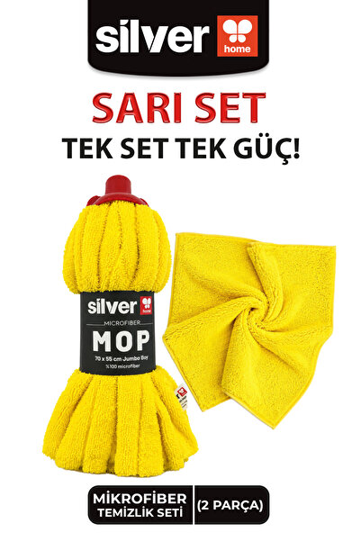 SİLVER HOME Profesyonel Mikrofiber Mop Başlığı ve Temizlik Bezi Seti Ultra Em...