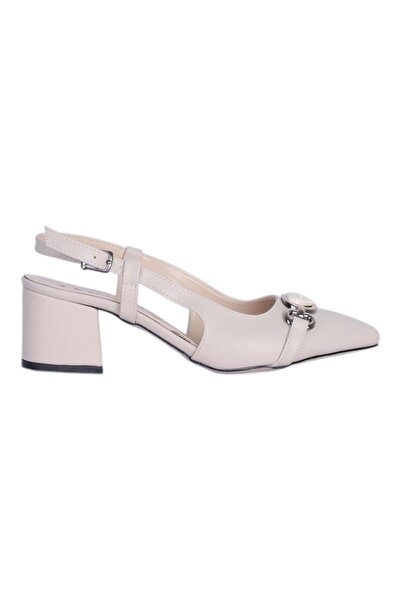 moda ayakkabım Moonlight 2812 Cream 5cm Slingback Skin Women's Heeled Shoes