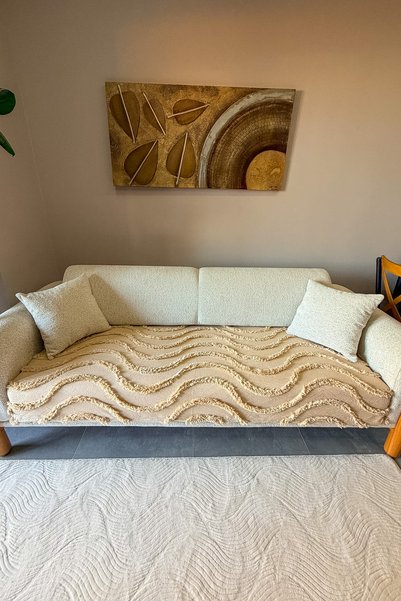 Morpheus Home غطاء أريكة حديث مضاد للانزلاق مقاس 90 × 200 سم من قماش الشنيل السميك بنمط مموج غطاء أريكة قابل للتحويل إلى سرير