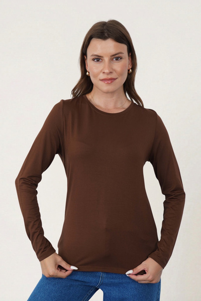 penyebizden Tricou cu mânecă lungă din viscoză Lycra pentru damă-maro