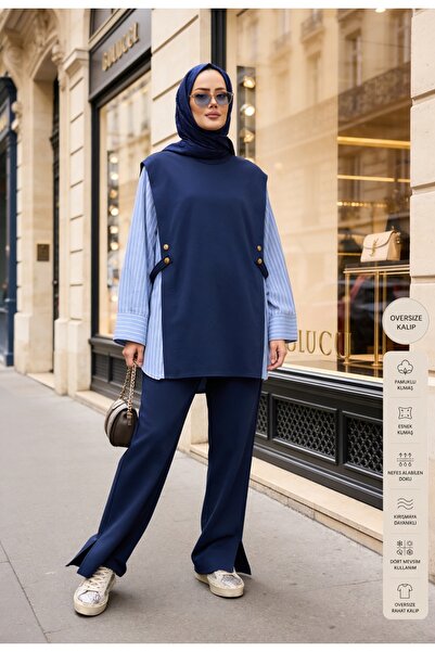 Aselim Hijap Moda طقم نسائي من ليورا مكون من قطعتين – قميص قطني بخيطين مع تفا...
