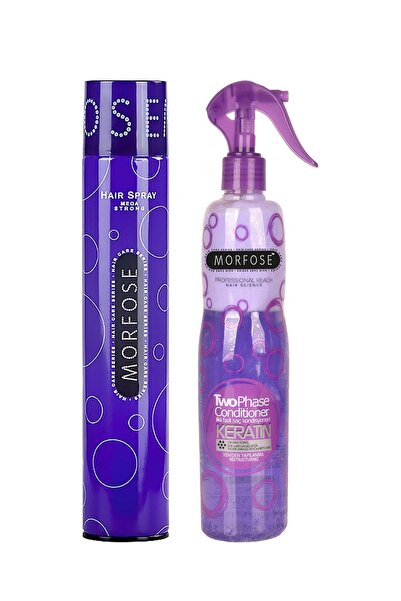 Morfose Çift Fazlı Fön Suyu Keratin 400 ml+Saç Spreyi Mega Strong Mor 400 ml