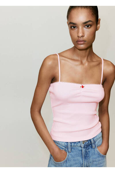 MANGO Woman Pink embroidered cotton top