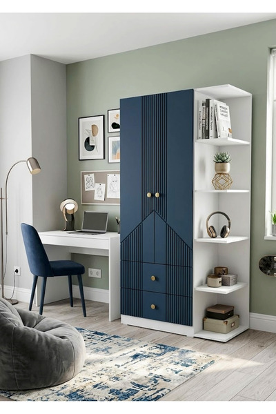 BYCİNO CENOVA 2 KAPAKLI 2 ÇEKMECELİ RAFLI MODERN TASARIM MDF MEMBRAN KAPAK LA...