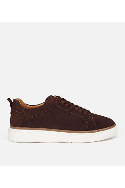 Hotiç Men's Suede Leather Brown Casual Shoes with Stitching Detail