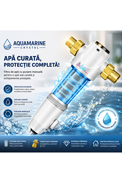 Sofia Concept Filtru de apă potabilă cu purjare manuală, cristal acvamarin, S...
