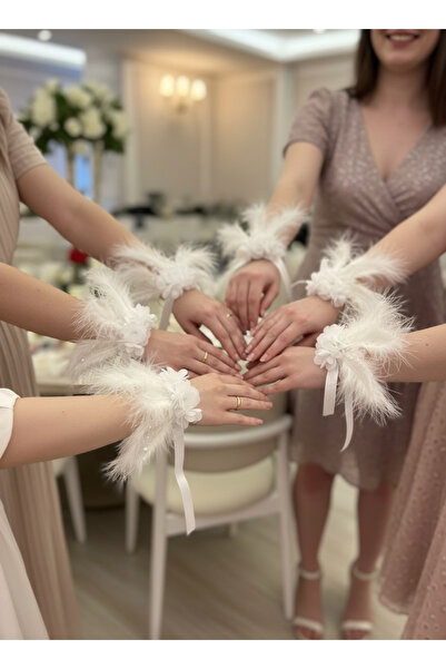 BTRENDY 5 Adet Tüy Ve İnci Detaylı Gelin,Nedime,Bride,Kına Bilekliği