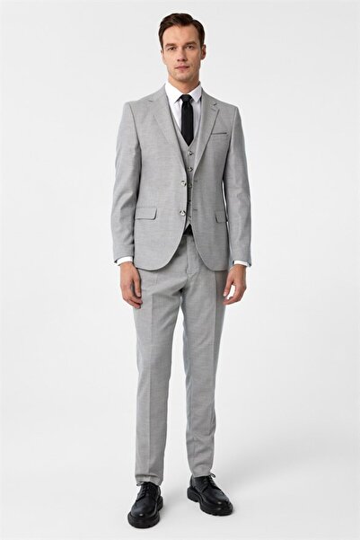 SÜVARİ Gray Slim Mono Collar Side Pocket 6 Drop Vest Suit