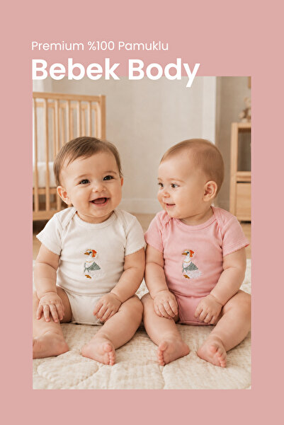 ilays beauty Premium Nakışlı Bebek Çıtçıtlı Kısa Kollu Body 2'li Takım